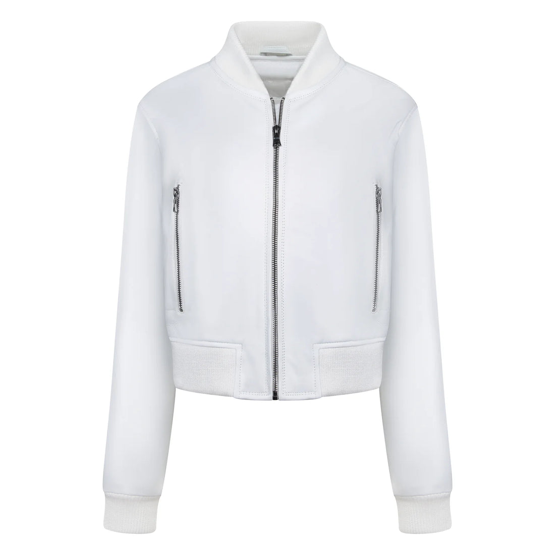 Jakewood 1018 White Ladies Genuine Lambskin Leather Cropped Jacket