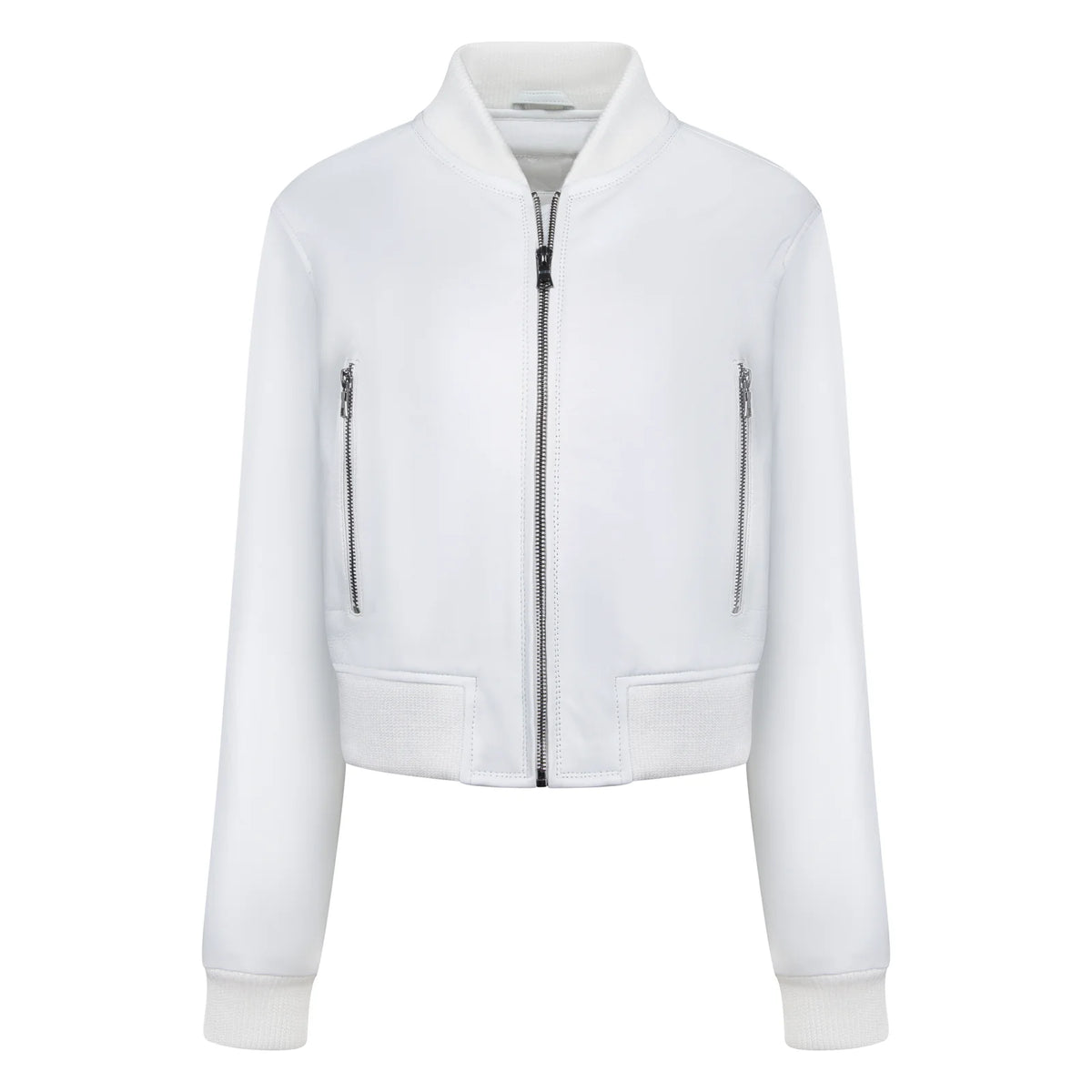 Jakewood 1018 White Ladies Genuine Lambskin Leather Cropped Jacket