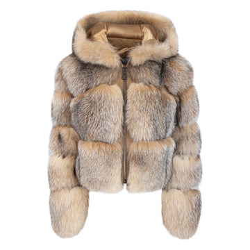 Jakewood 1098 Ladies Crystal Genuine Leather Fox Fur Cropped Jacket