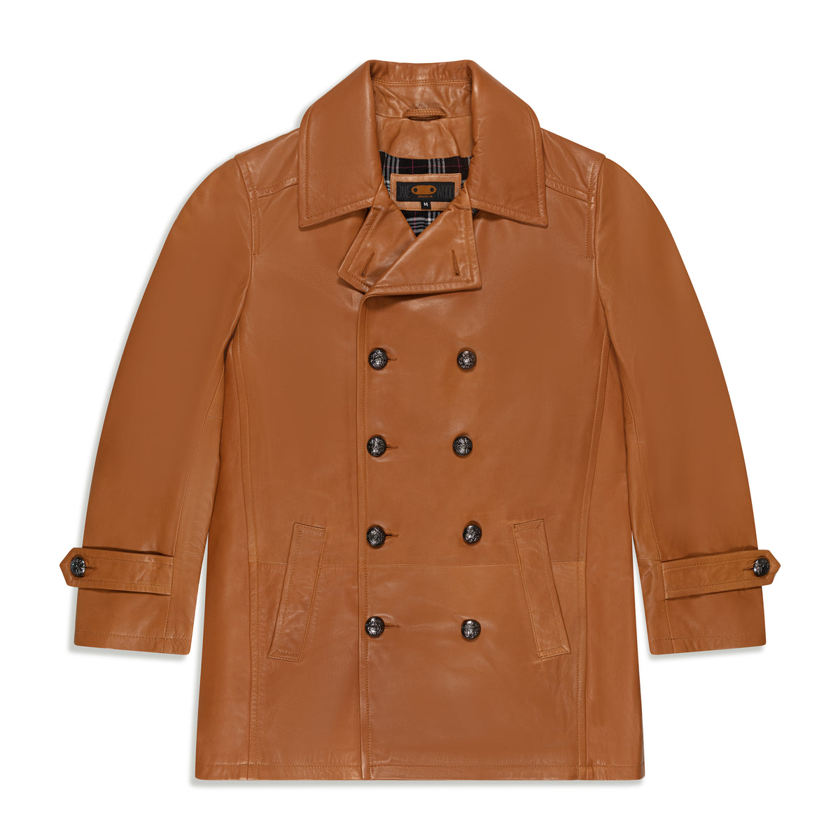 Jakewood 2092 Tan Genuine Lambskin Leather Double Breasted Peacoat