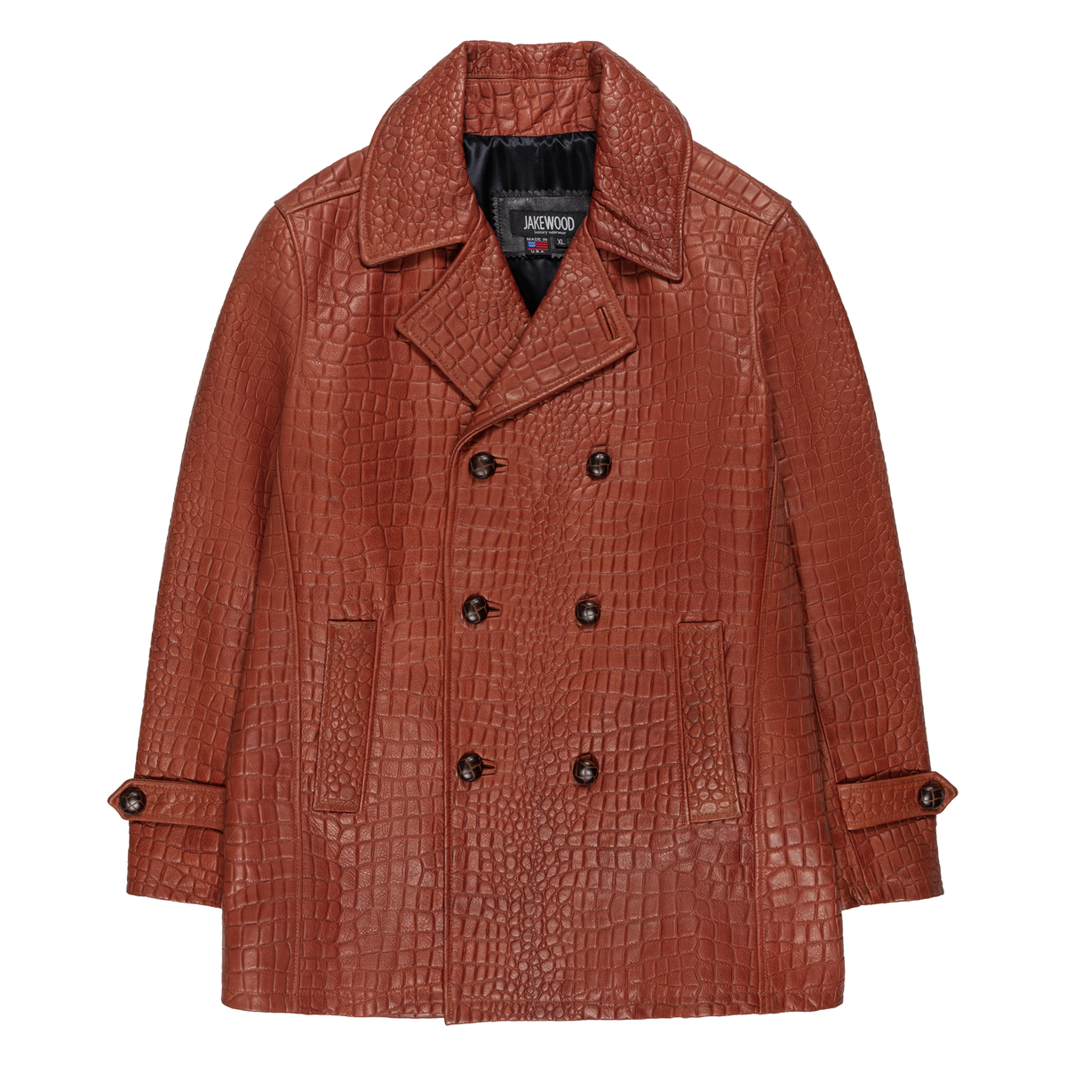 Jakewood 2292 Rust Genuine Embossed Lambskin Double-Breasted Peacoat