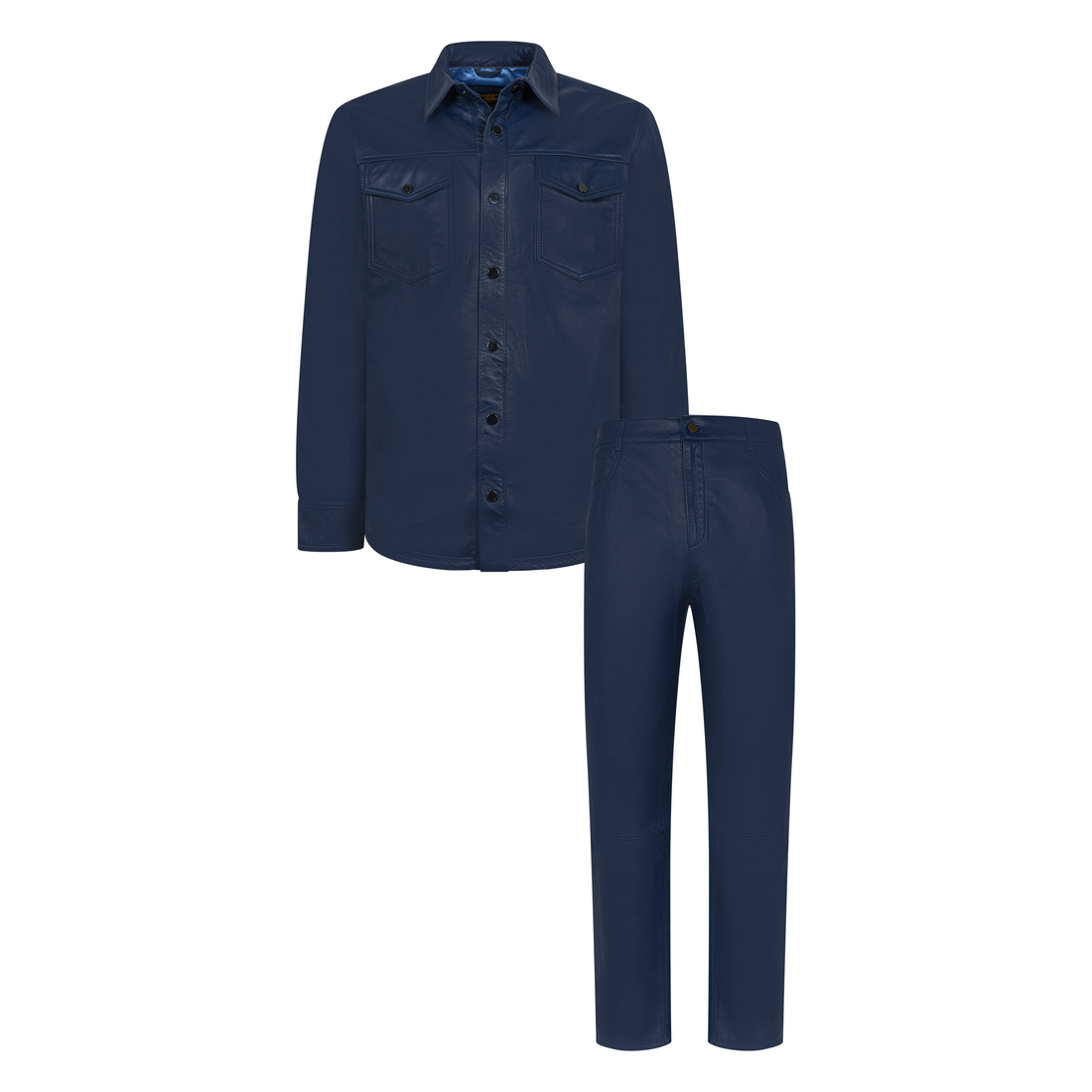 Jakewood 123 Navy Genuine Lambskin Leather Shirt/Pants Set