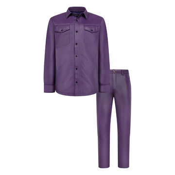 Jakewood 123 Purple Genuine Lambskin Leather Shirt/Pants Set