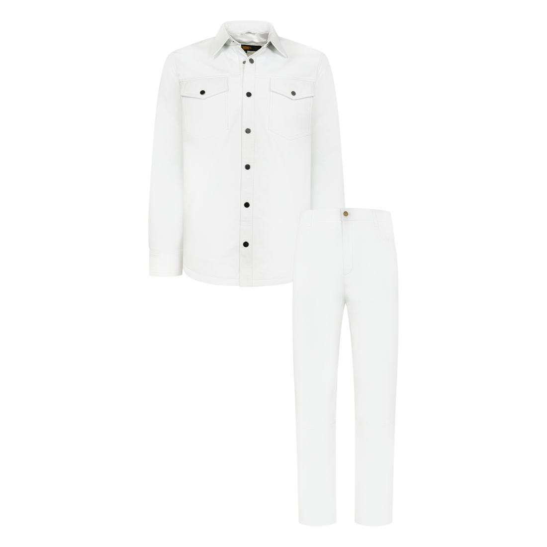 Jakewood 123 White Genuine Lambskin Leather Shirt/Pants Set