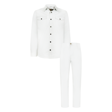 Jakewood 123 White Genuine Lambskin Leather Shirt/Pants Set