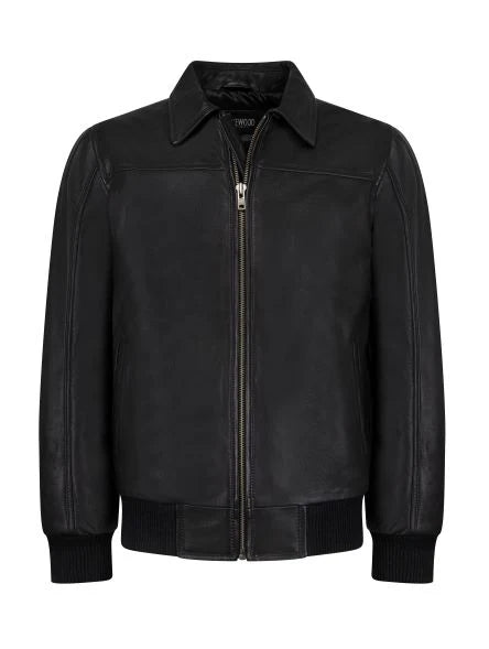 Jakewood 2066 Black Genuine Lambskin Napa Leather Bomber Jacket
