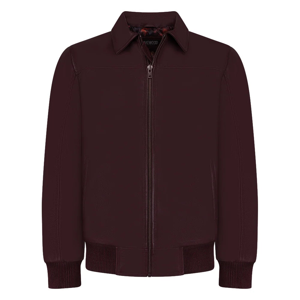 Jakewood 2066 Burgundy Genuine Lambskin Napa Leather Bomber Jacket
