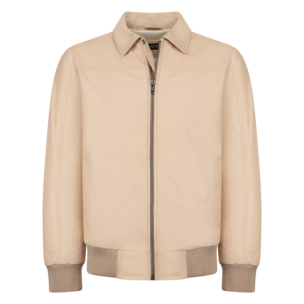 Jakewood 3445 Cream Genuine Lambskin Leather Bomber Jacket