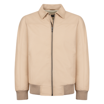 Jakewood 3445 Cream Genuine Lambskin Leather Bomber Jacket