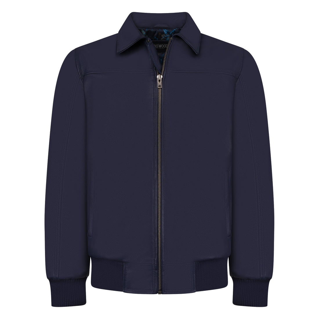 Jakewood 3445 Navy Blue Genuine Lambskin Leather Bomber Jacket