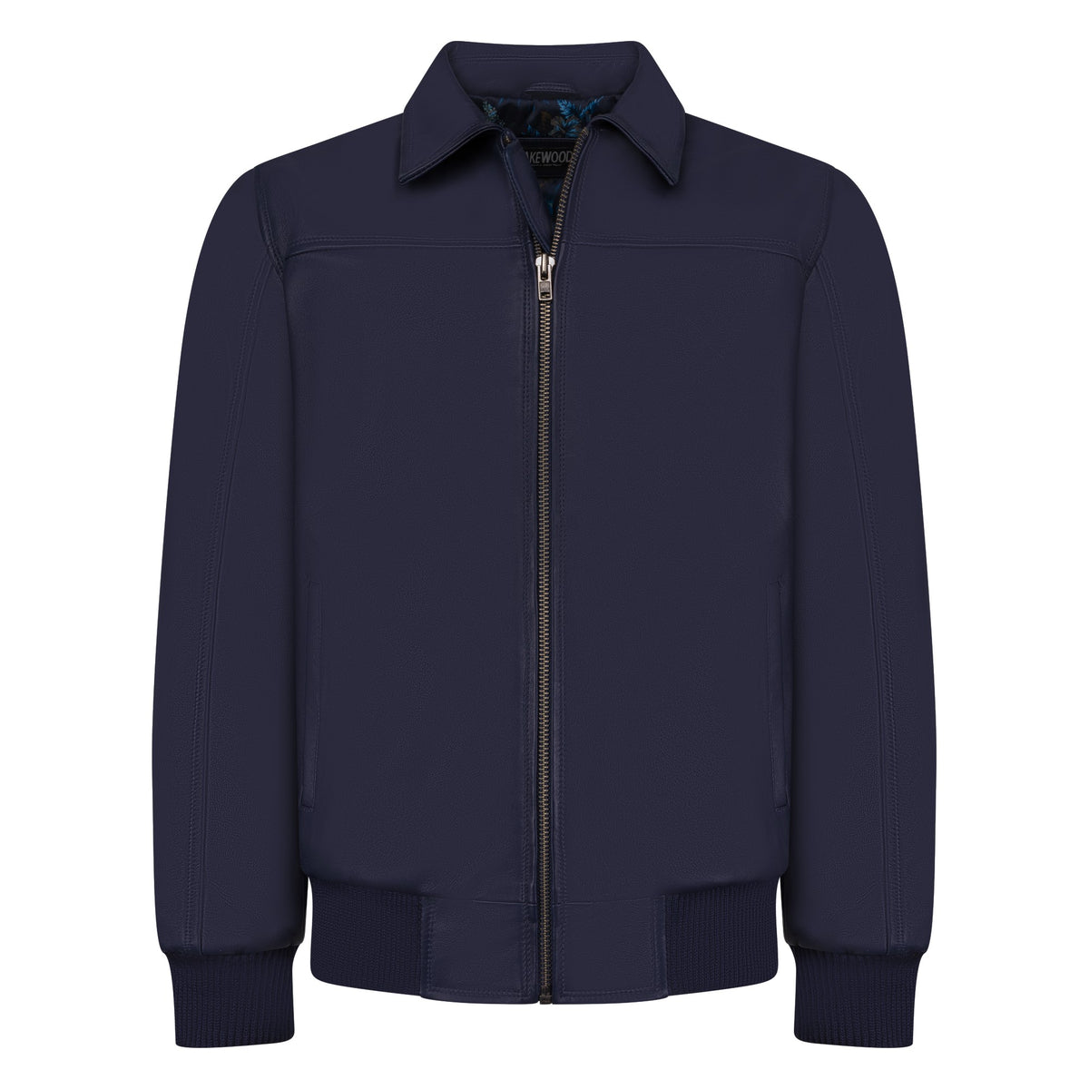 Jakewood 3445 Navy Blue Genuine Lambskin Leather Bomber Jacket