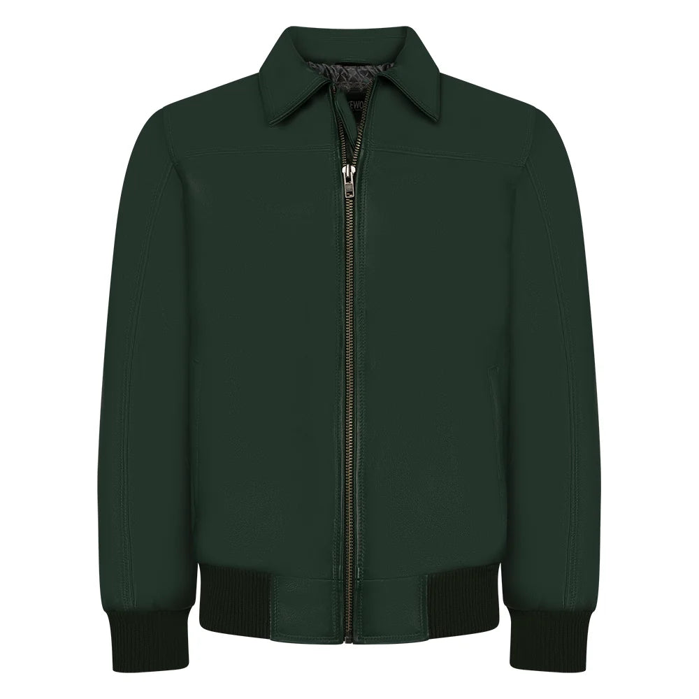 Jakewood 2066 Emerald Green Genuine Lambskin Napa Leather Bomber Jacket