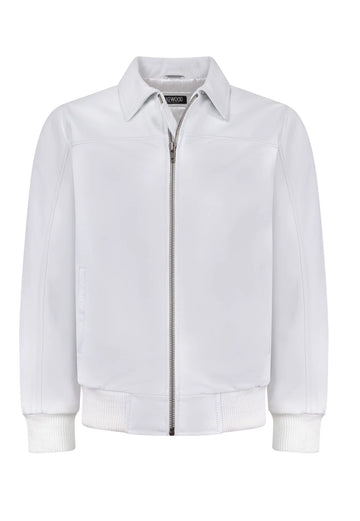 Jakewood 2066 White Genuine Lambskin Napa Leather Bomber Jacket