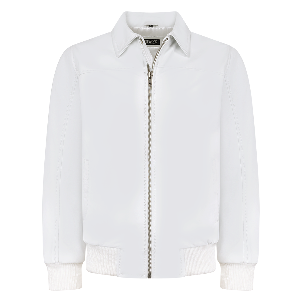 Jakewood 3445 White Genuine Lambskin Leather Bomber Jacket
