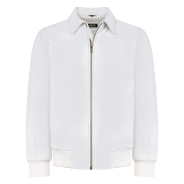 Jakewood 3445 White Genuine Lambskin Leather Bomber Jacket