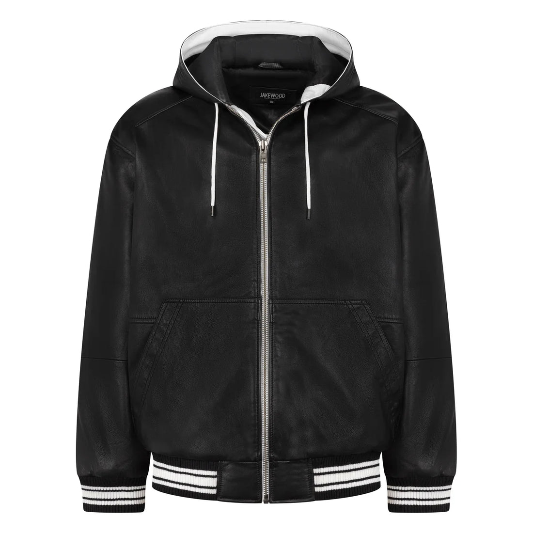 Jakewood 2545 Black Genuine Lambskin Leather Hoodie