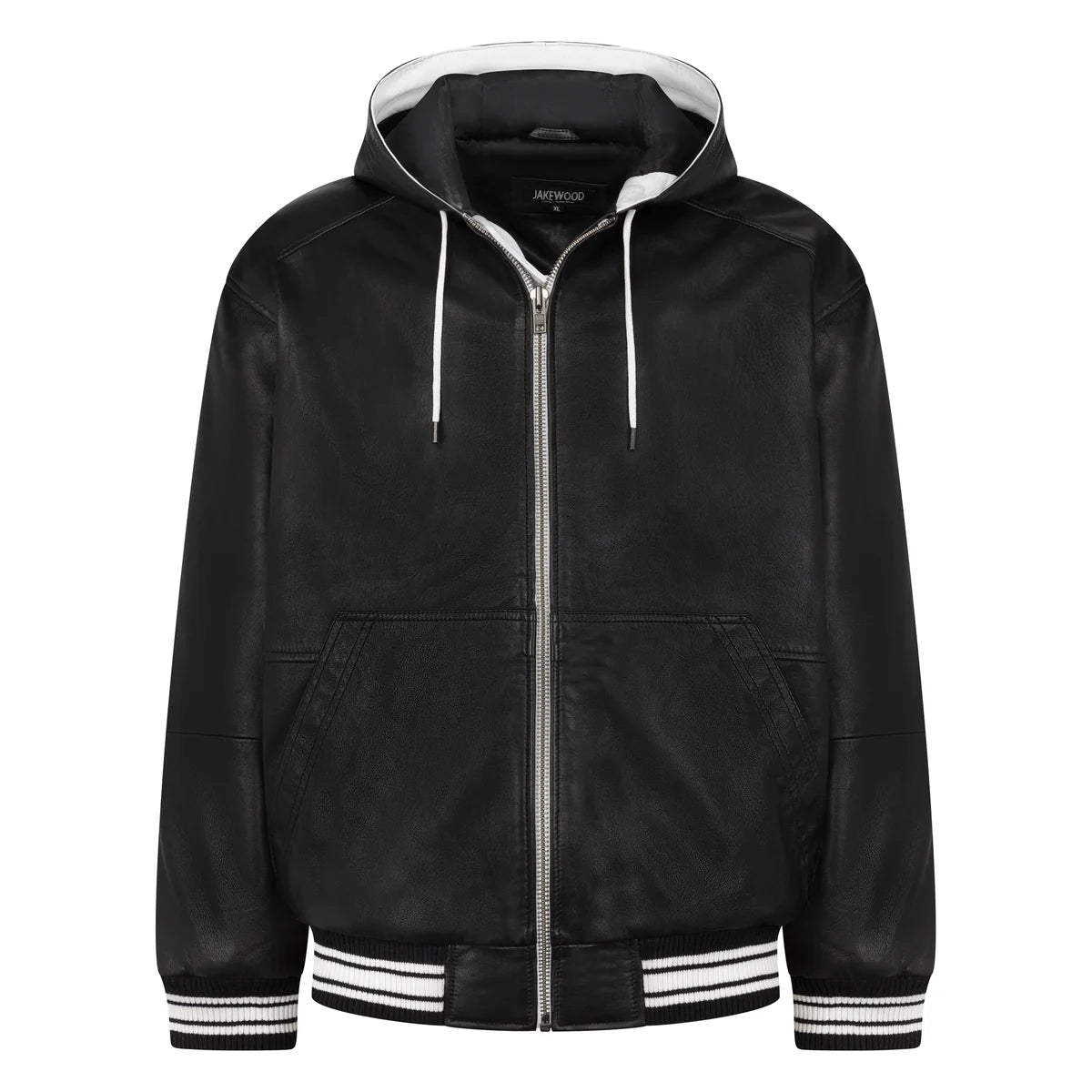 Jakewood 2545 Black Genuine Lambskin Leather Hoodie