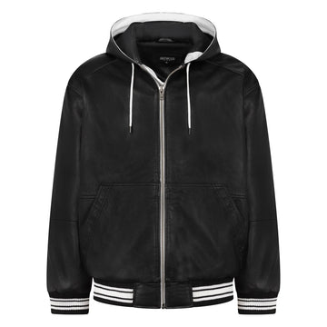 Jakewood 2545 Black Genuine Lambskin Leather Hoodie