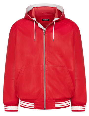 Jakewood 2545 Red Genuine Lambskin Leather Hoodie