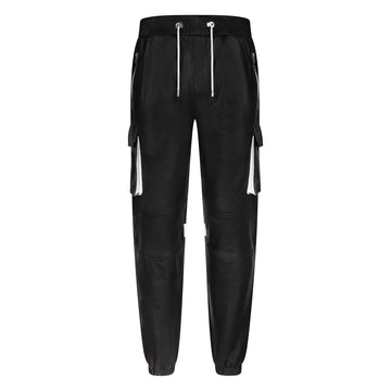 Jakewood 145 Black Genuine Lambskin Leather Jogger Cargo Pants