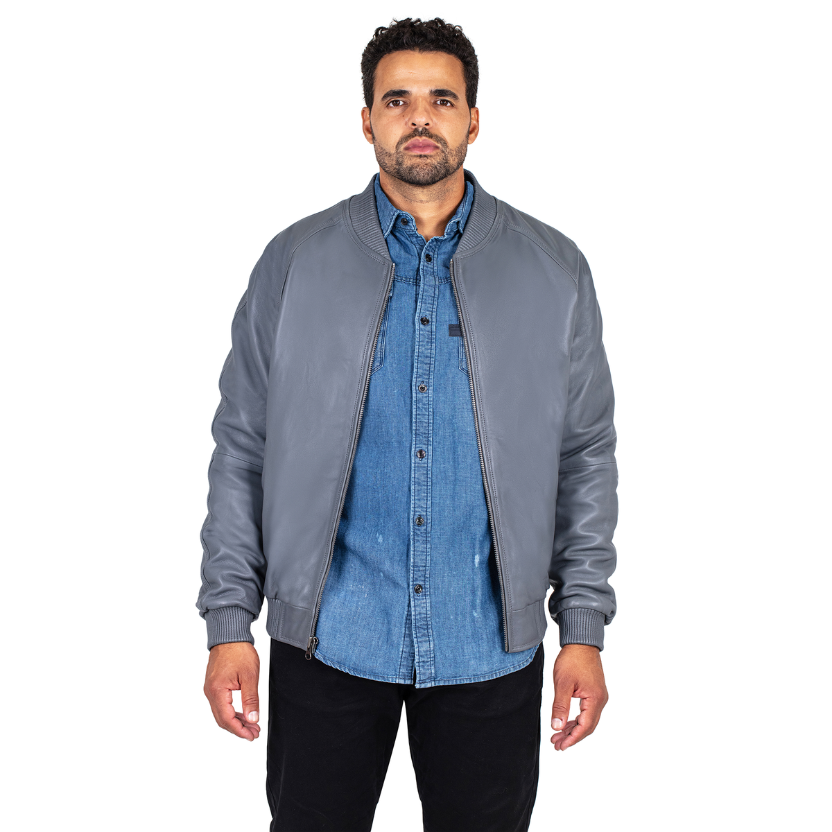 Jakewood 1051 Grey Genuine Lambskin Baseball Varsity Jacket