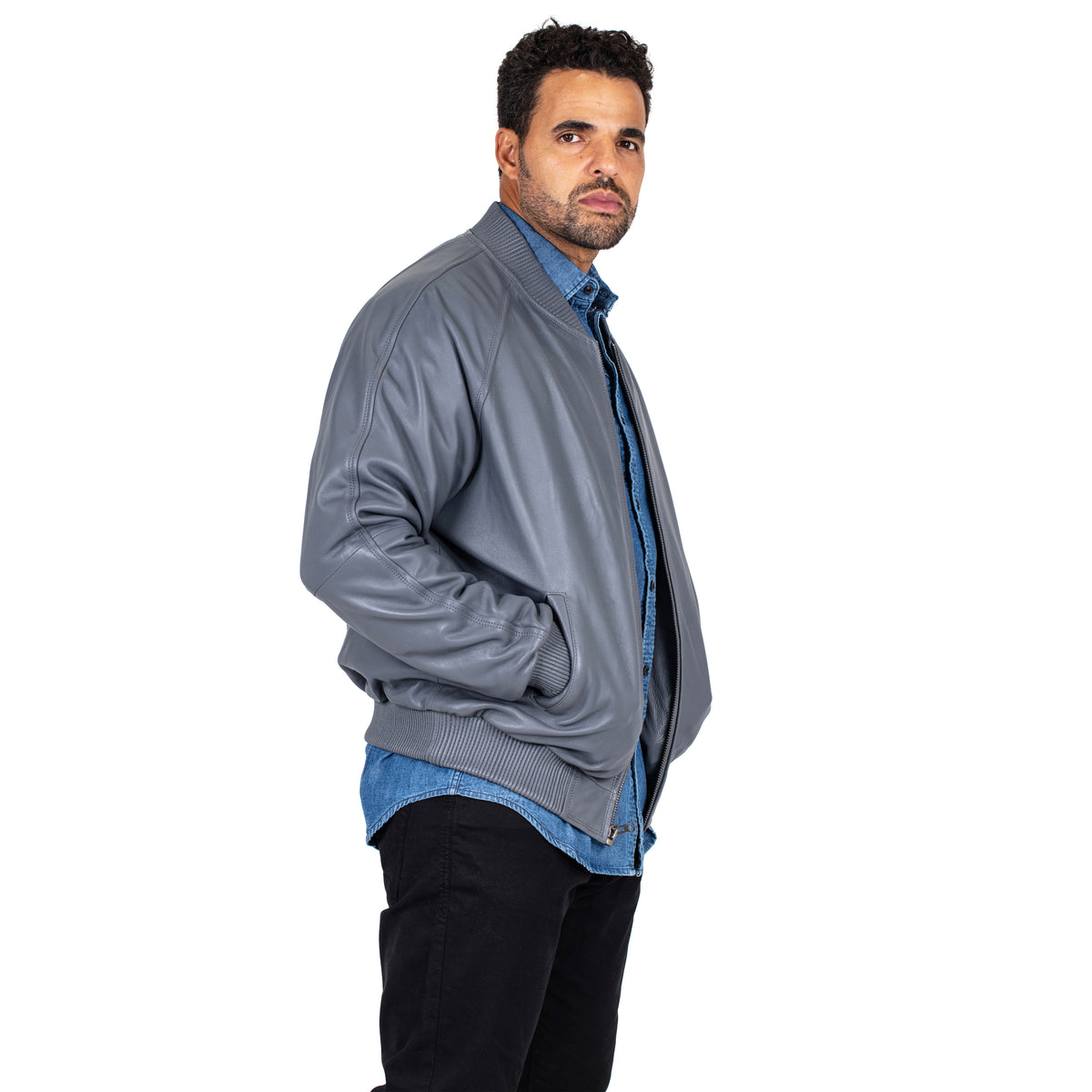 Jakewood 1051 Grey Genuine Lambskin Baseball Varsity Jacket