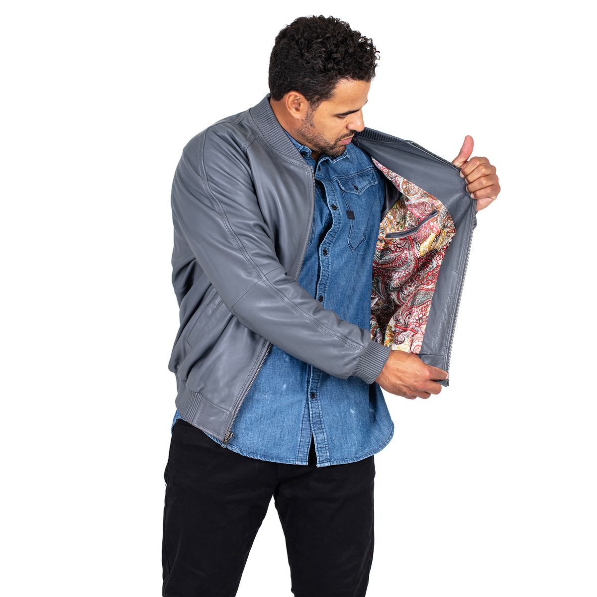 Jakewood 1051 Grey Genuine Lambskin Baseball Varsity Jacket