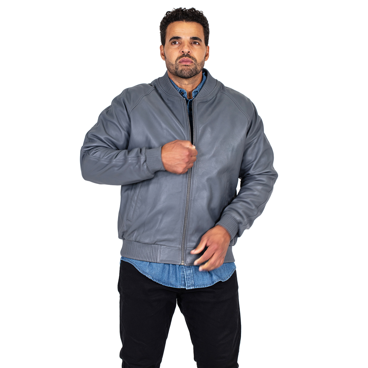 Jakewood 1051 Grey Genuine Lambskin Baseball Varsity Jacket