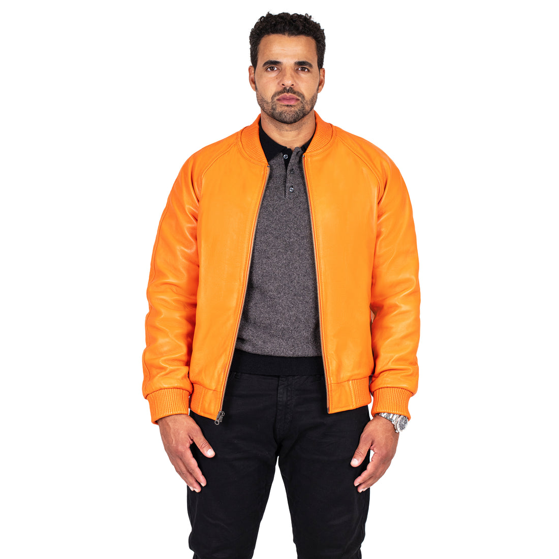 Jakewood 1051 Orange Genuine Lambskin Baseball Varsity Jacket
