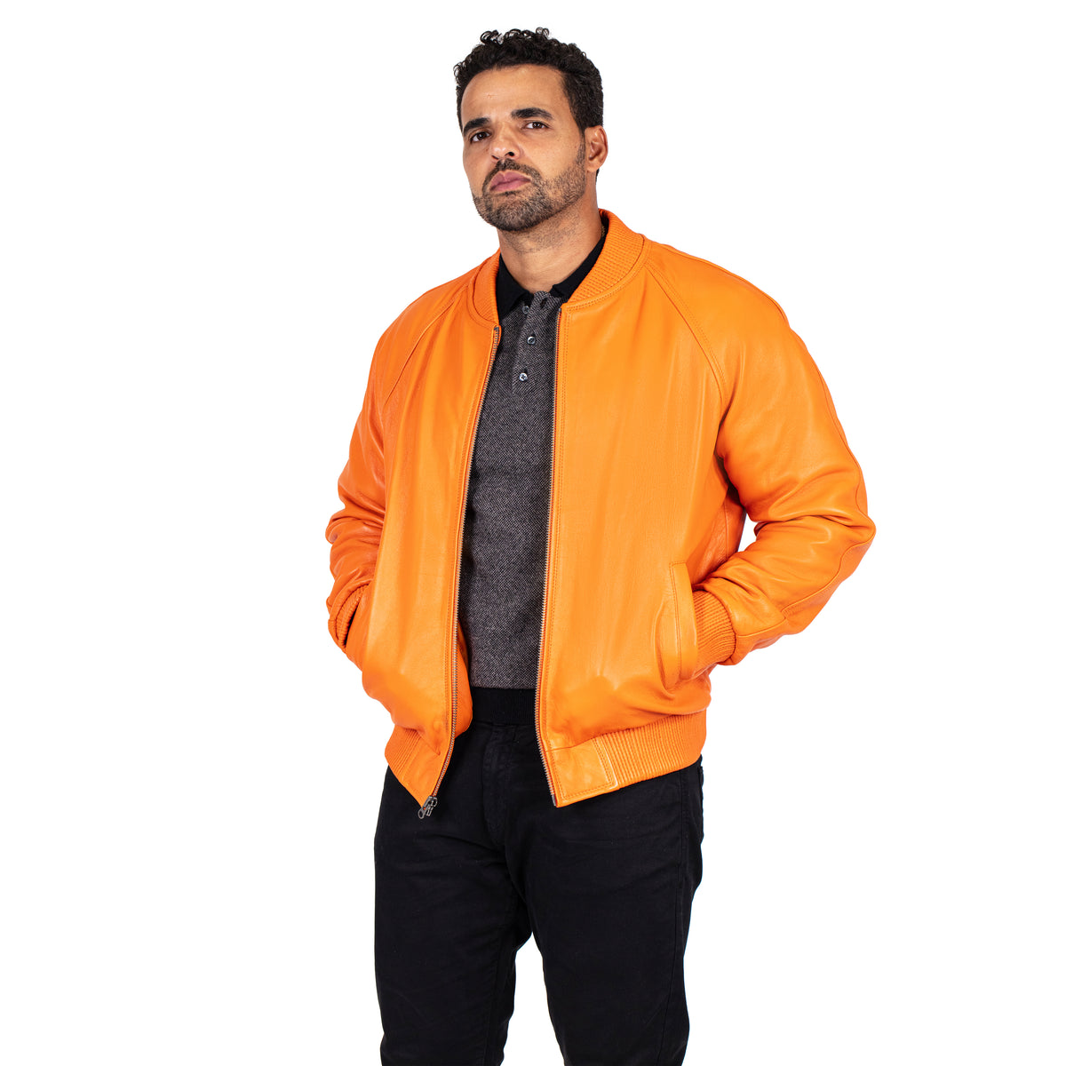 Jakewood 1051 Orange Genuine Lambskin Baseball Varsity Jacket