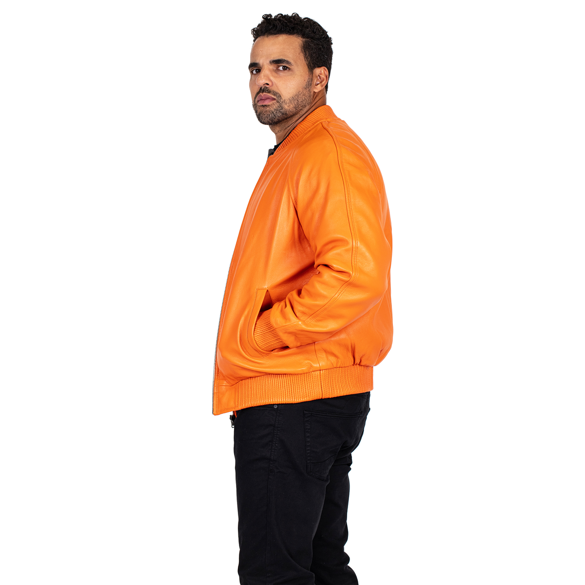 Jakewood 1051 Orange Genuine Lambskin Baseball Varsity Jacket