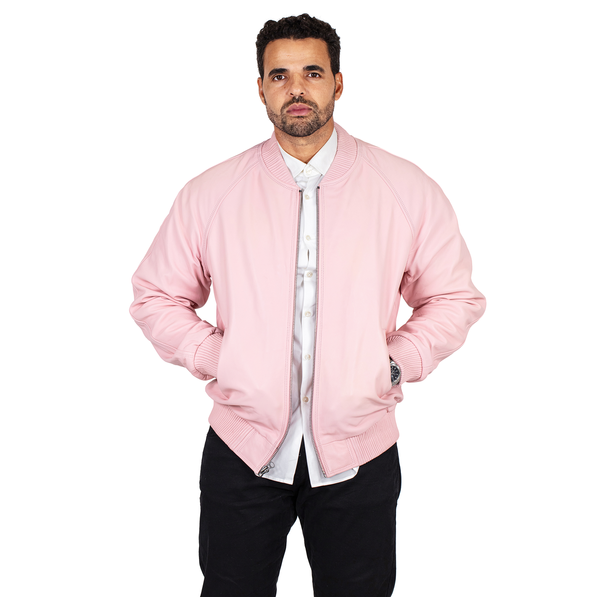 Jakewood 1051 Pink Genuine Lambskin Baseball Varsity Jacket