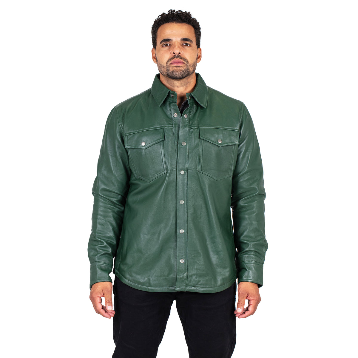 Jakewood 2502 Emerald Green Genuine Lambskin Leather Shirt