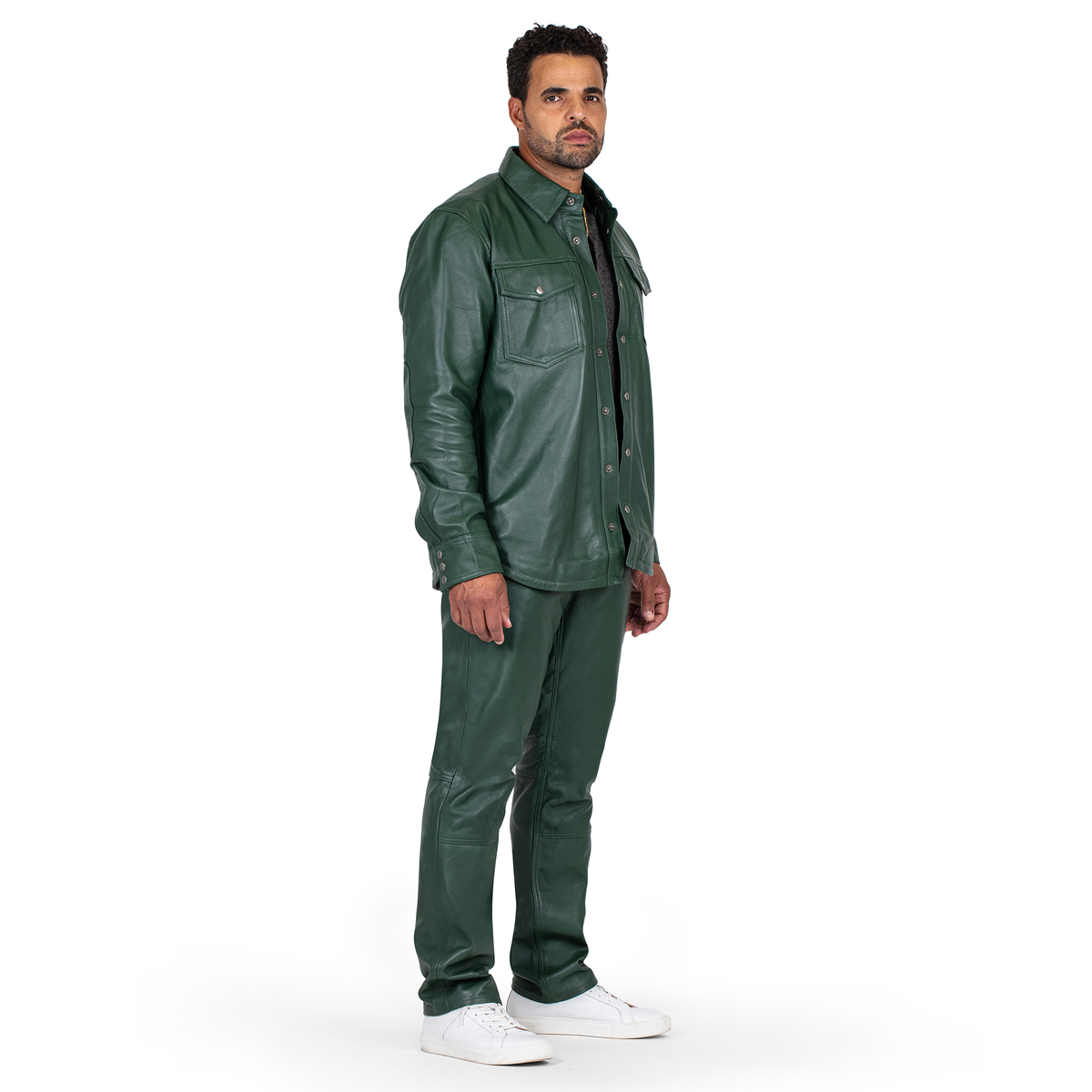 Jakewood 2502 Emerald Green Genuine Lambskin Leather Shirt