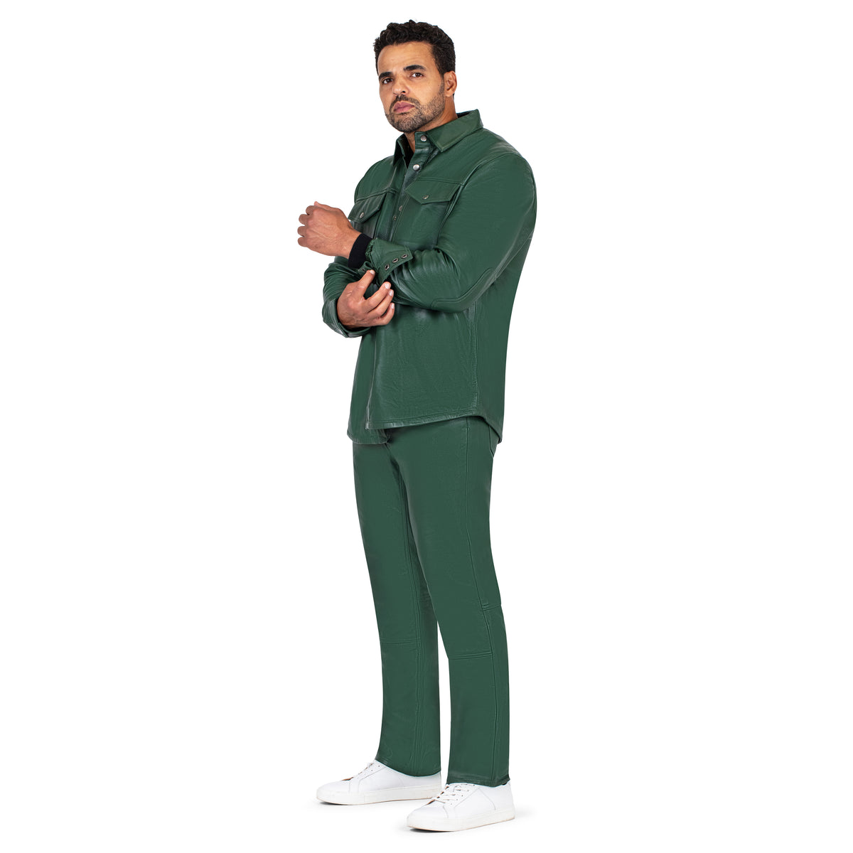 Jakewood 2502 Emerald Green Genuine Lambskin Leather Shirt
