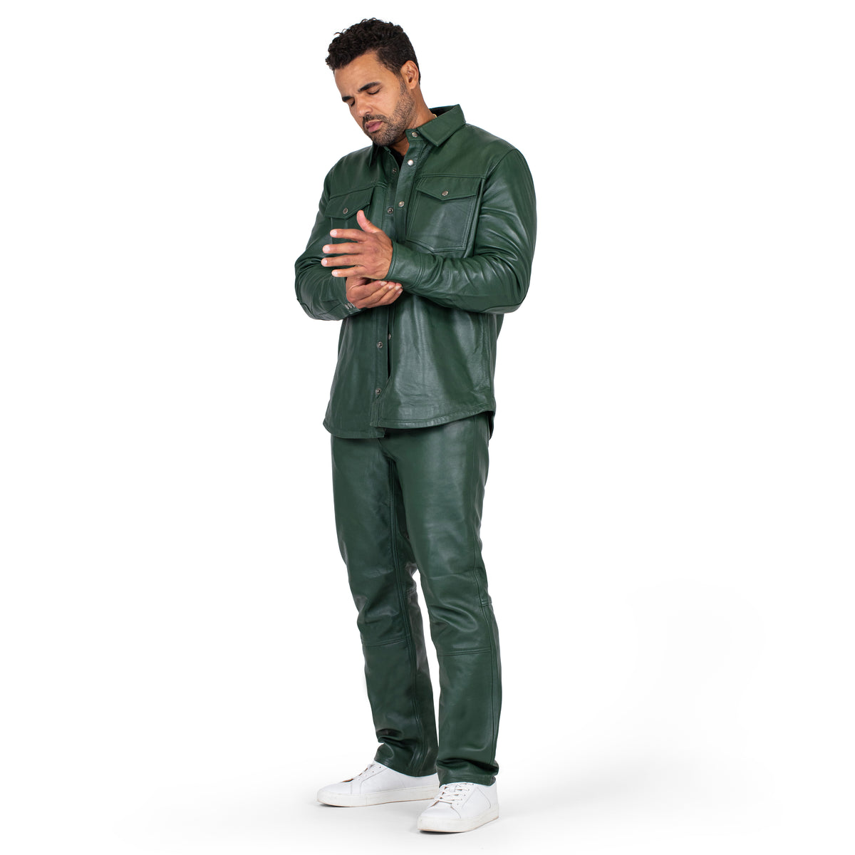 Jakewood 2502 Emerald Green Genuine Lambskin Leather Shirt