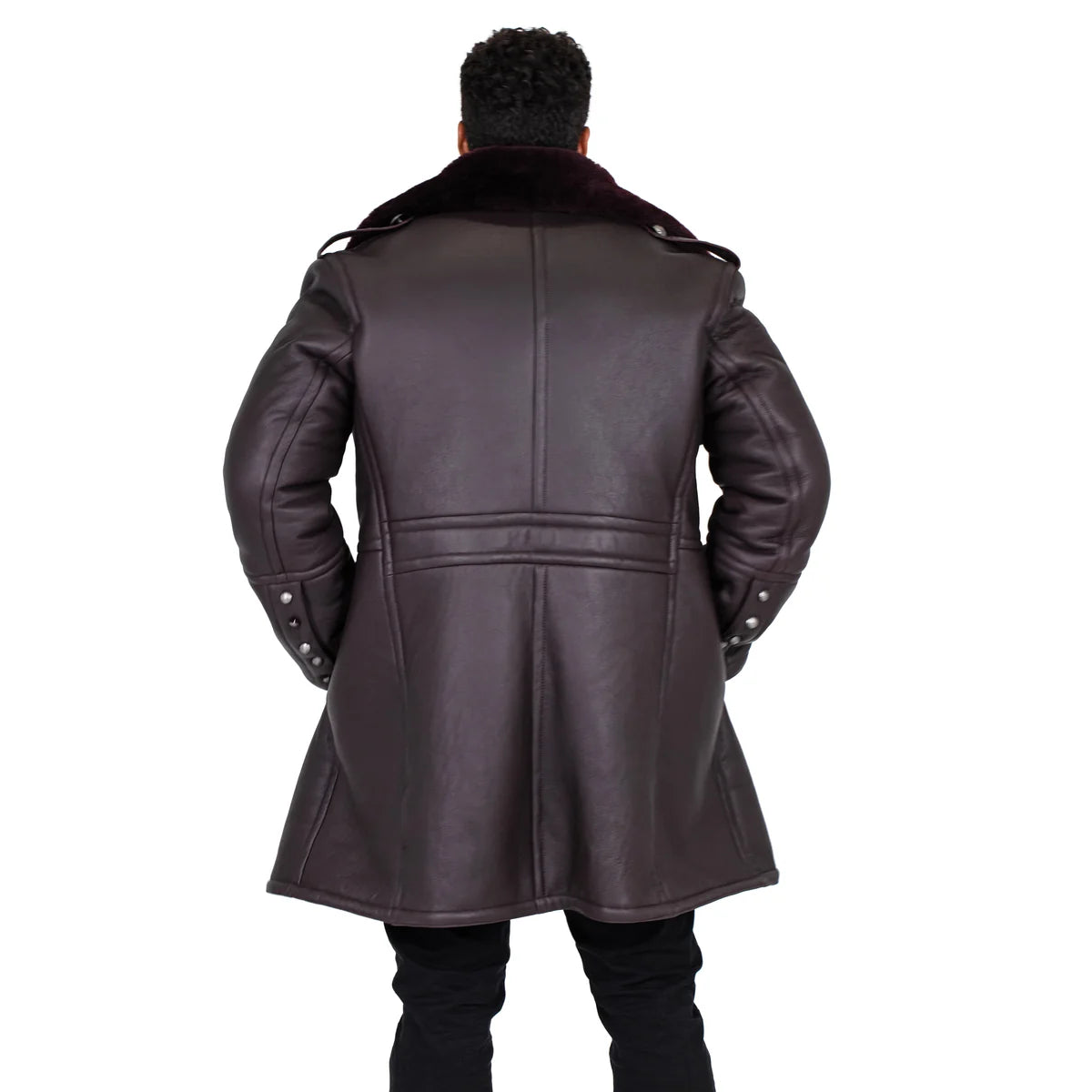 Jakewood 5000 Burgundy Genuine Shearling Sheepskin Double Breasted Trench Coat