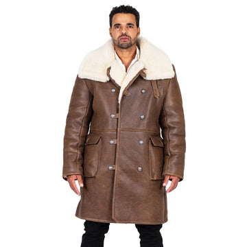Jakewood 6110 Brown Genuine Sheepskin Double-Breasted Trench Coat