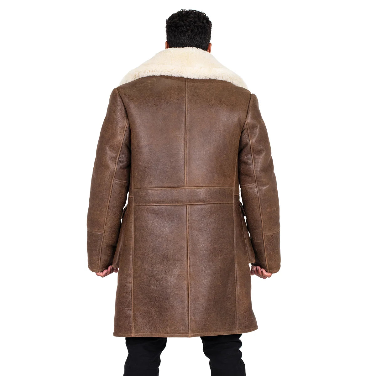 Jakewood 6110 Brown Genuine Sheepskin Double-Breasted Trench Coat
