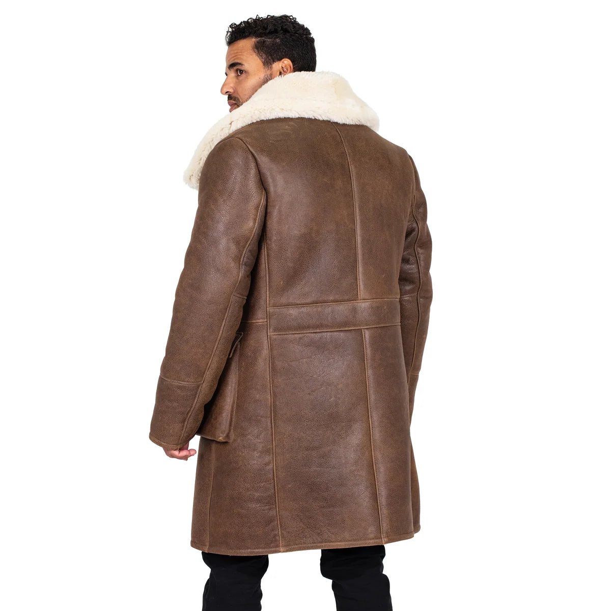 Jakewood 6110 Brown Genuine Sheepskin Double-Breasted Trench Coat