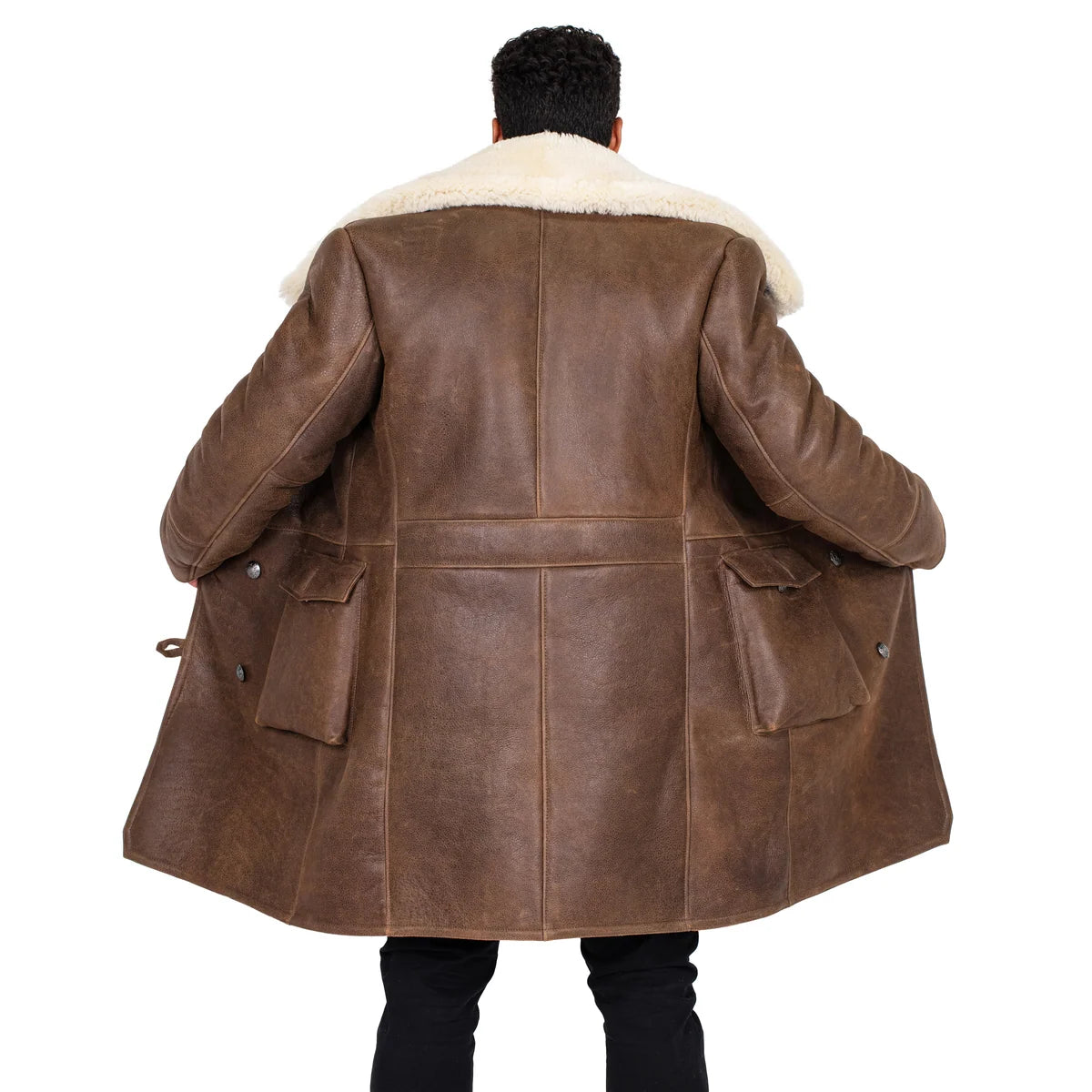 Jakewood 6110 Brown Genuine Sheepskin Double-Breasted Trench Coat