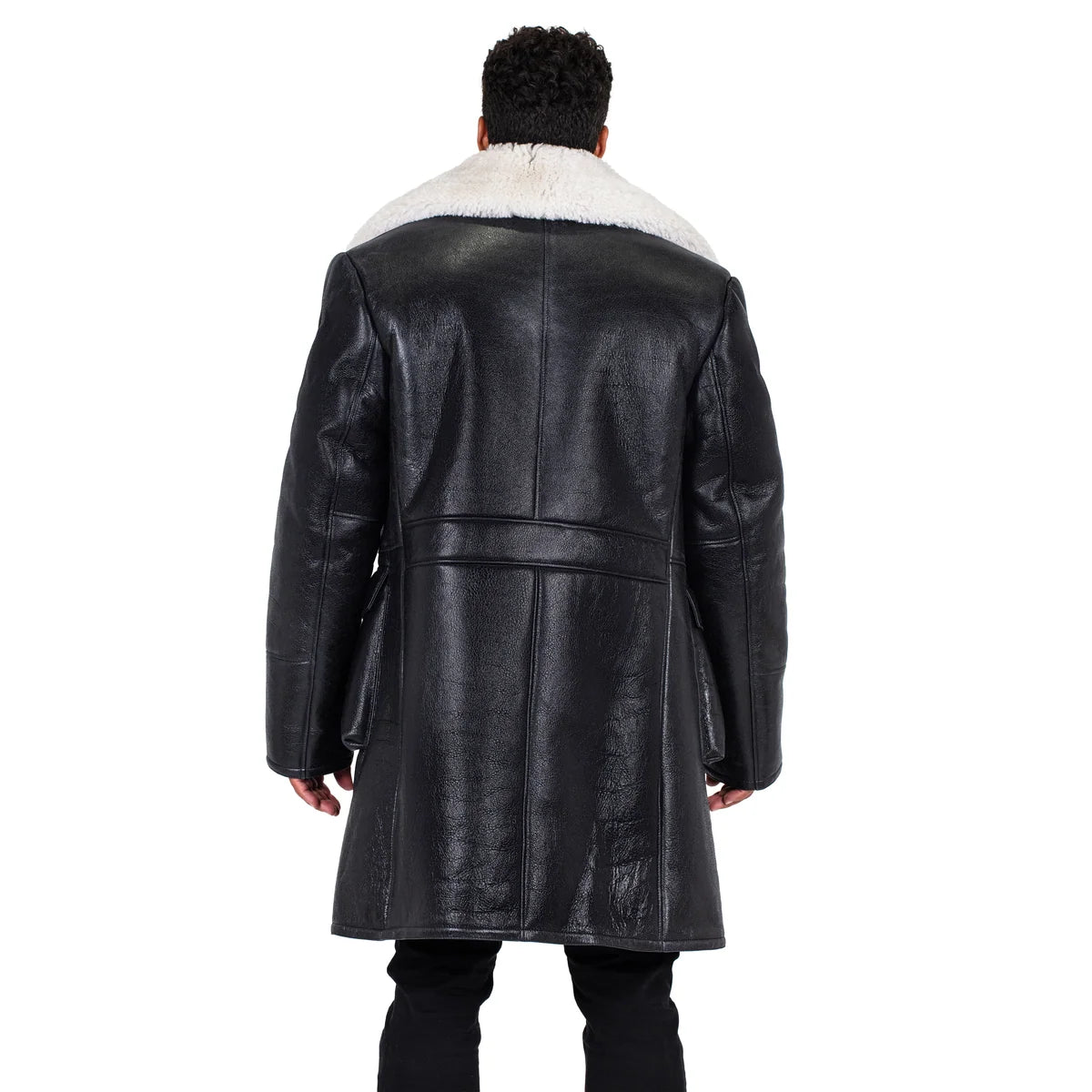 Jakewood 6110 Black/White Genuine Sheepskin Double-Breasted Trench Coat
