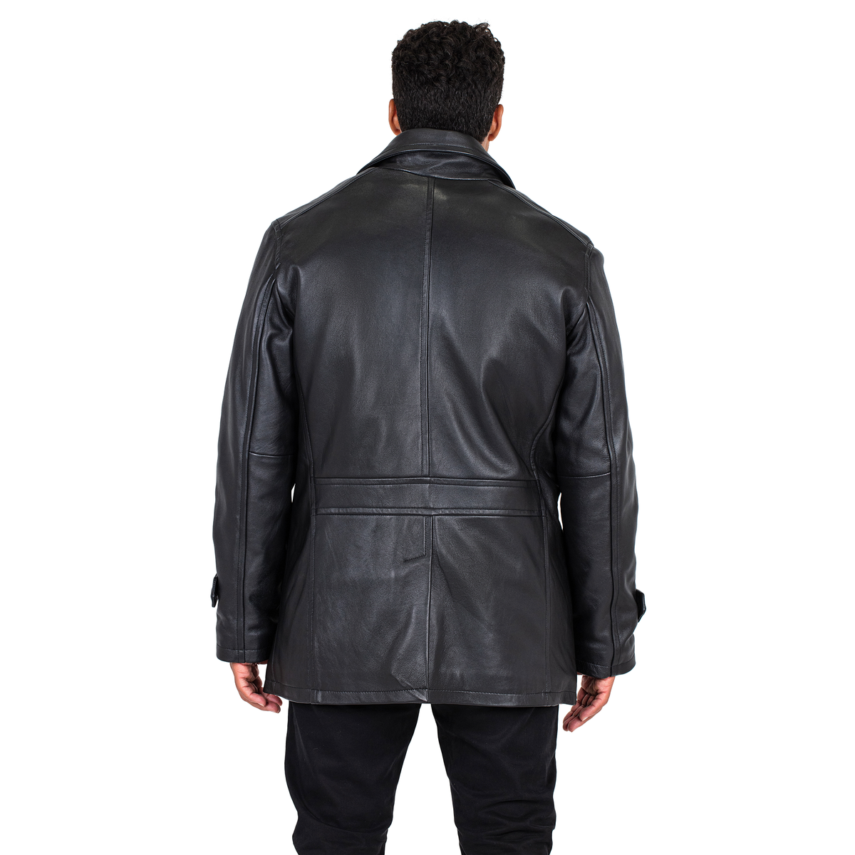 Jakewood 2092 Black Genuine Lambskin Leather Double Breasted Peacoat