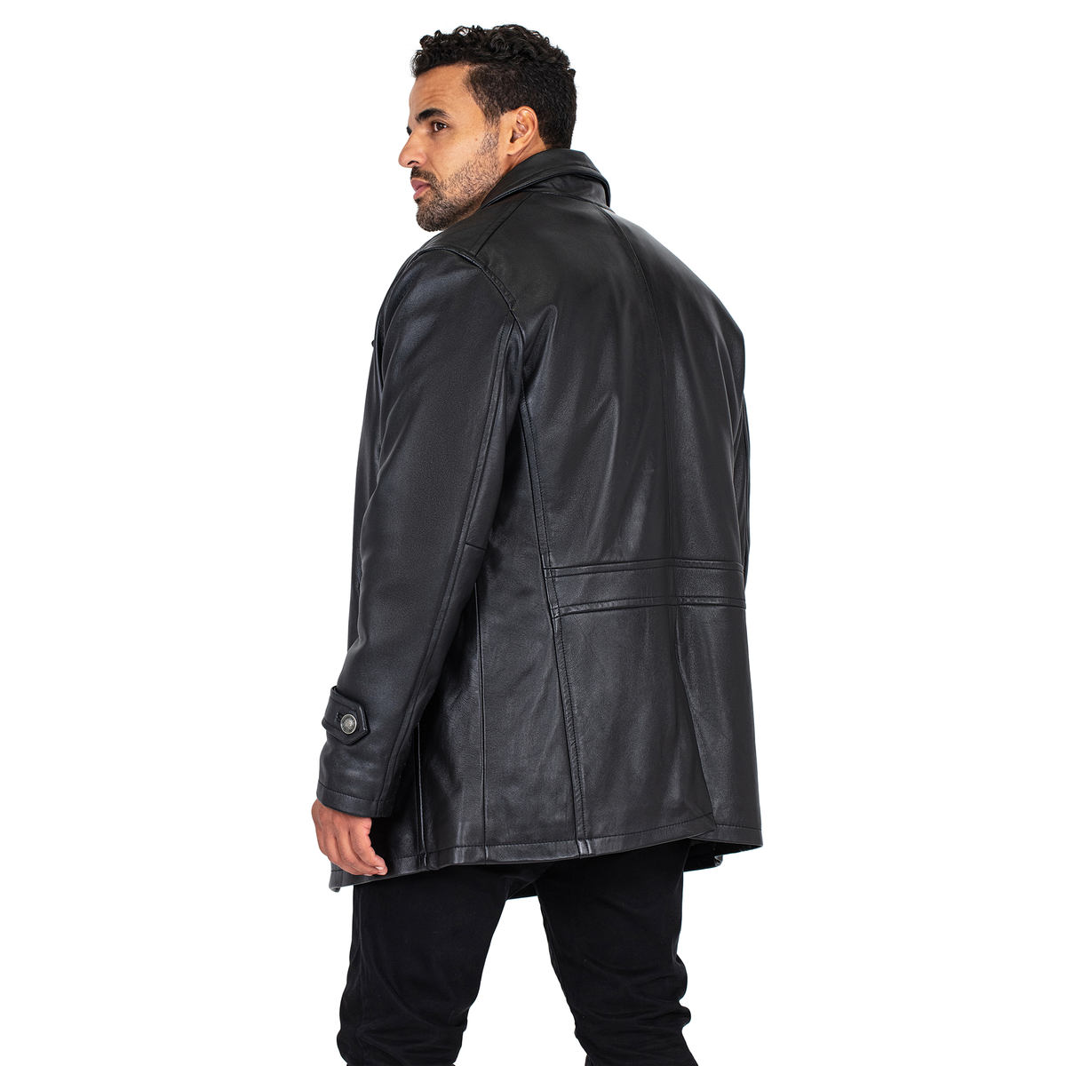 Jakewood 2092 Black Genuine Lambskin Leather Double Breasted Peacoat