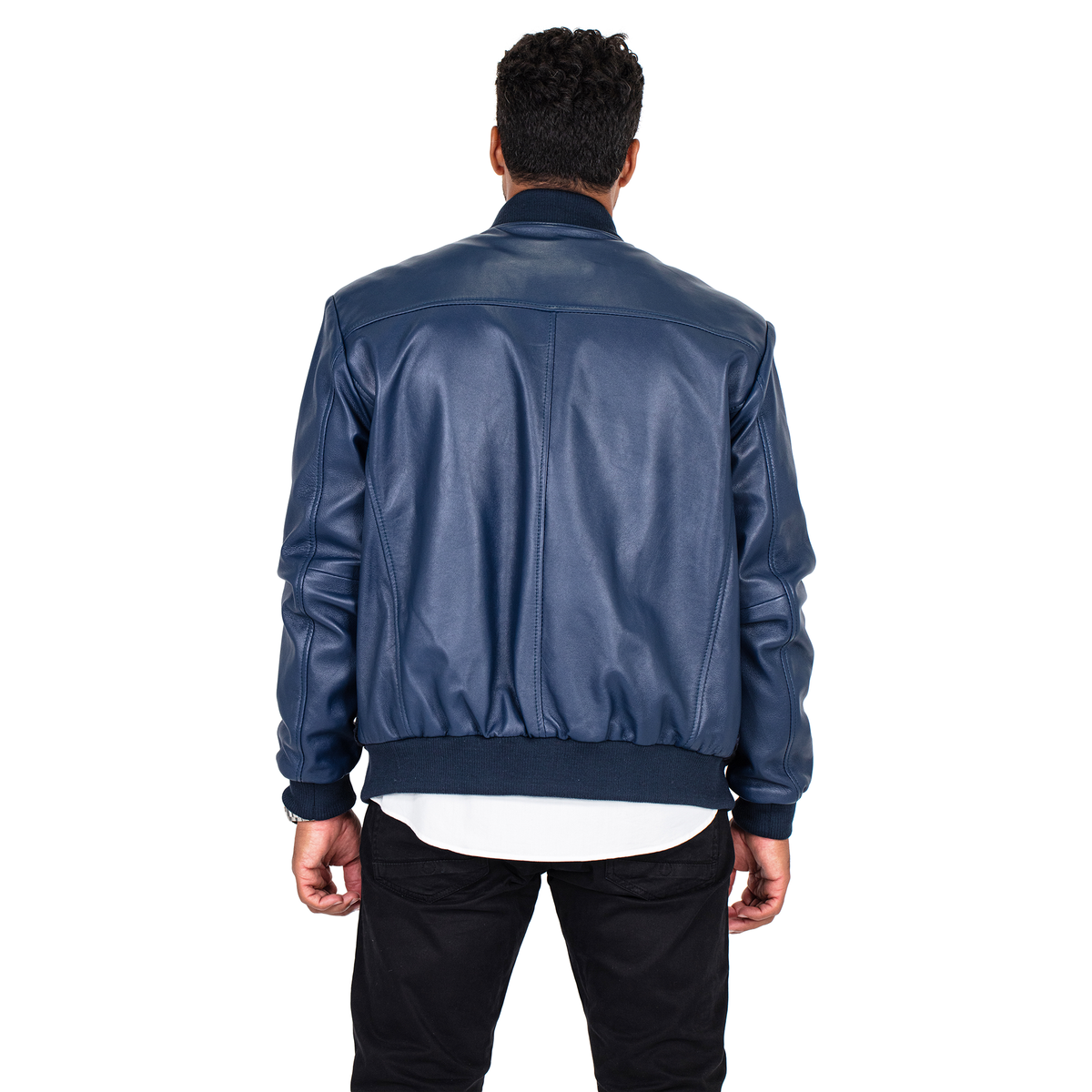 Jakewood 3443 Navy Genuine Persian Lamb/Leather Baseball Bomber Jacket