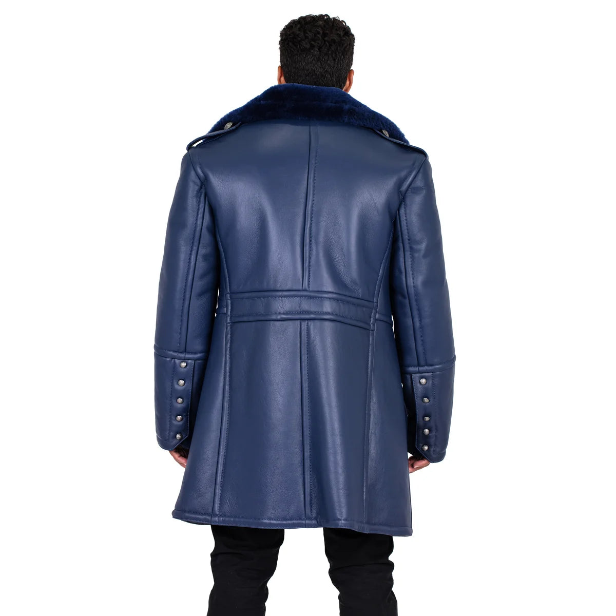 Jakewood 5000 Navy Genuine Shearling Sheepskin Double Breasted Trench Coat