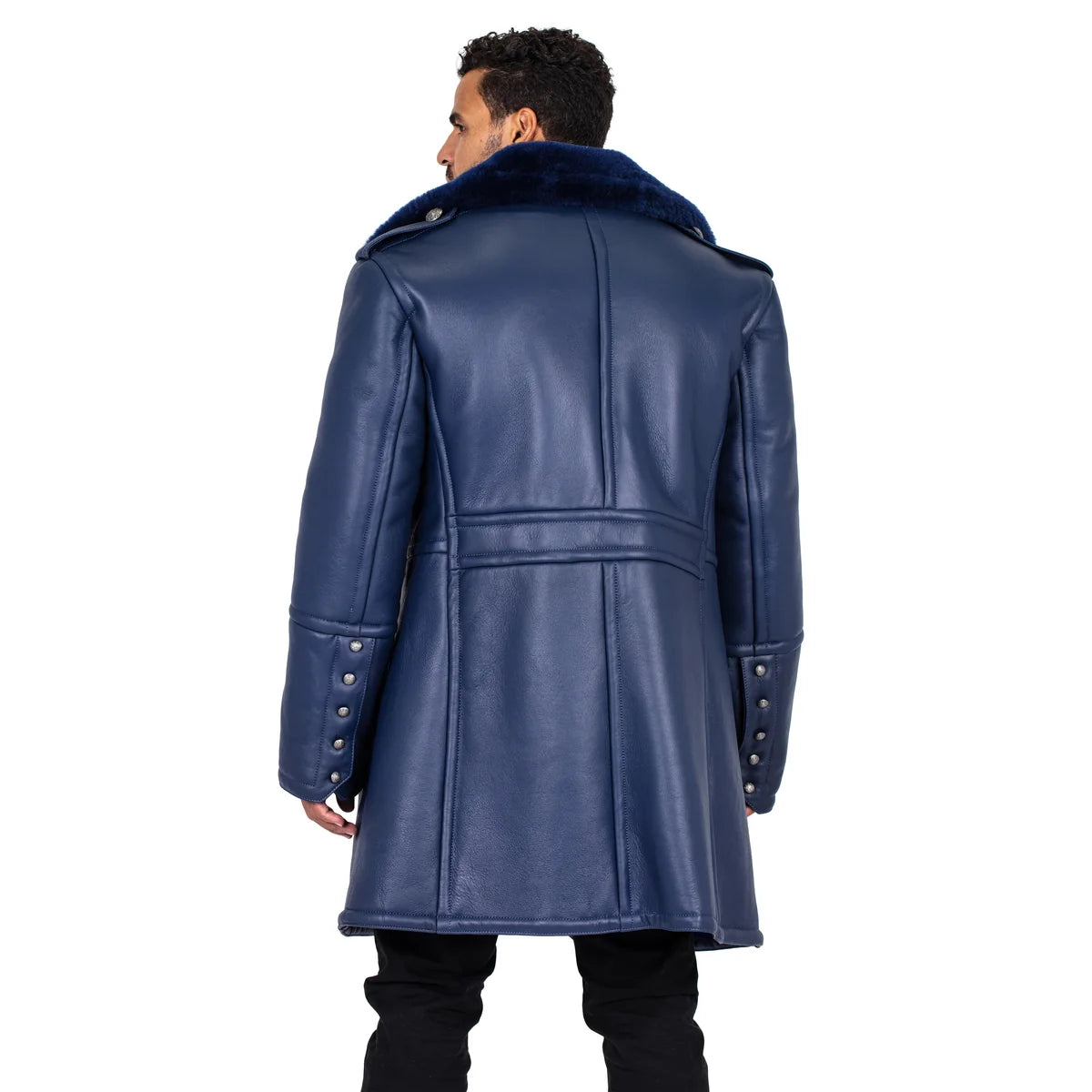 Jakewood 5000 Navy Genuine Shearling Sheepskin Double Breasted Trench Coat