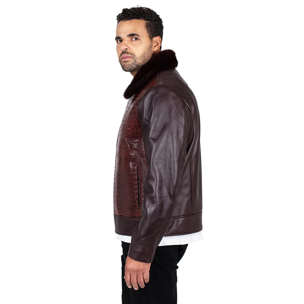 Jakewood 7510 Brown Genuine Alligator/Mink/Lambskin Leather Jacket