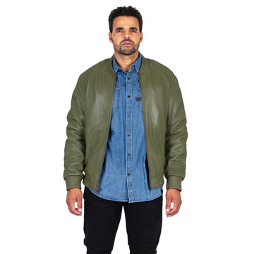 Jakewood 1051 Olive Genuine Lambskin Baseball Varsity Jacket