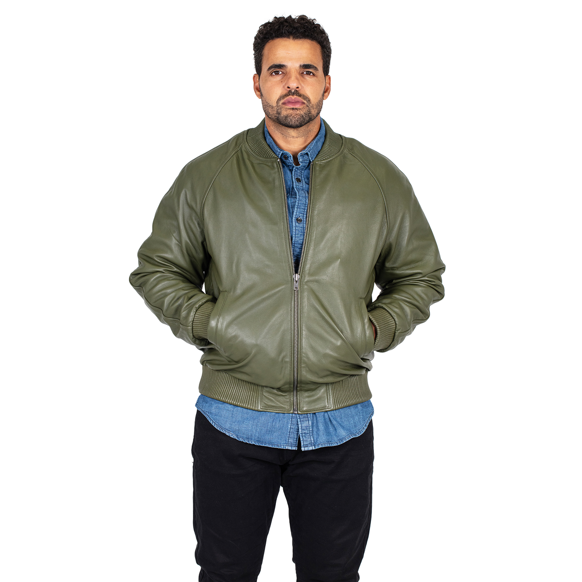 Jakewood 1051 Olive Genuine Lambskin Baseball Varsity Jacket